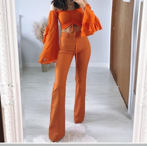 Zara Woman Flared Pants Burnt Orange Size L - Picture 3 of 8